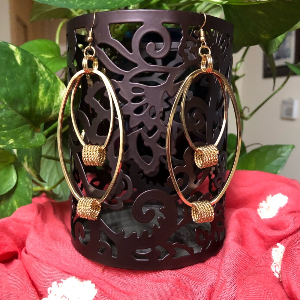 2/$10 Gold Double Hoop Drop Earrings